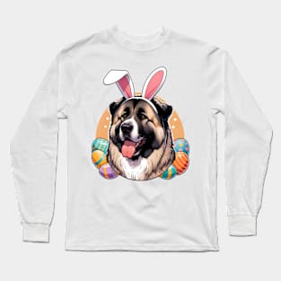 Central Asian Shepherd Dog with Bunny Ears Welcomes Easter Long Sleeve T-Shirt